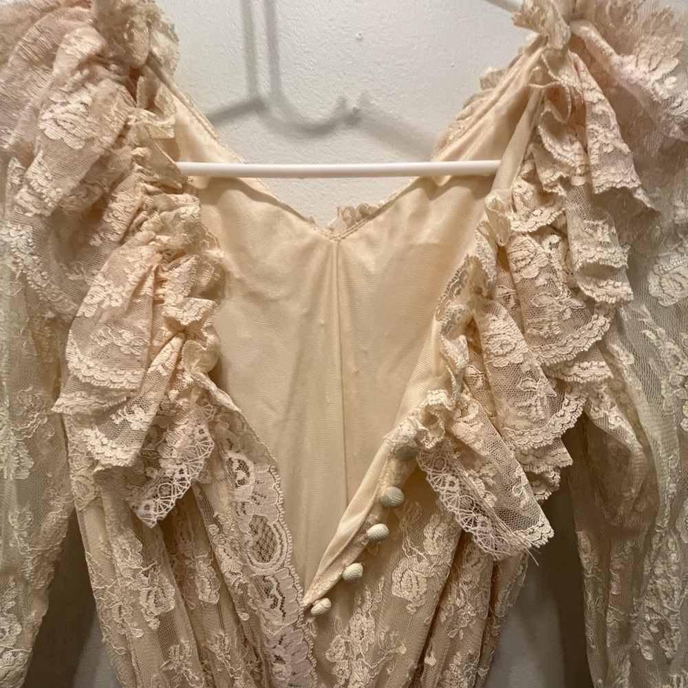 Vintage 1960s/70s/80s Pat McDonagh Bridal Victorian Maxi Dress Cream size 7/8